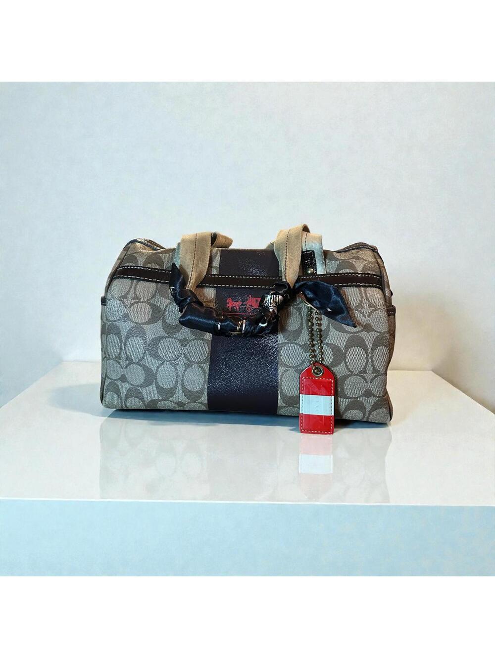 Coach Y2K Signature Stripe Barrel Satchel Canvas Leather